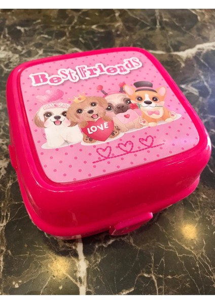 Pembe Kalpli Köpek Desenli 3 Bölmeli Çocuk Beslenme Kutusu modelleri