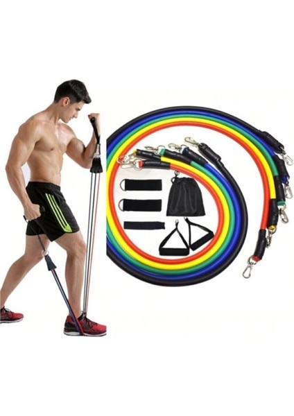 11 Parça Mavi Egzersiz Direnç Lastiği Seti Kapı Bağlantılı fiyatları