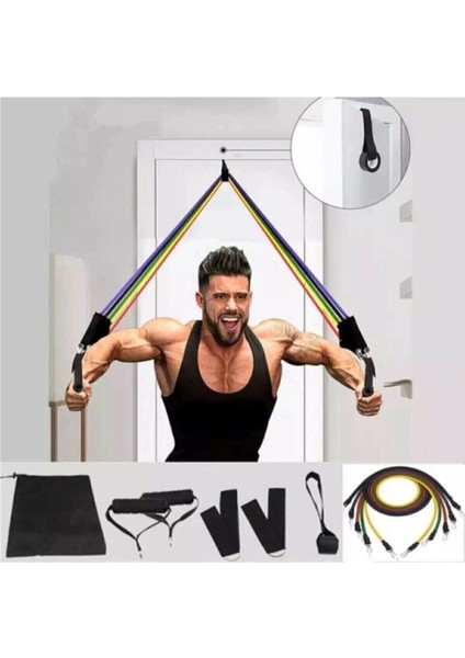 11 Parça Mavi Egzersiz Direnç Lastiği Seti Kapı Bağlantılı indirimleri