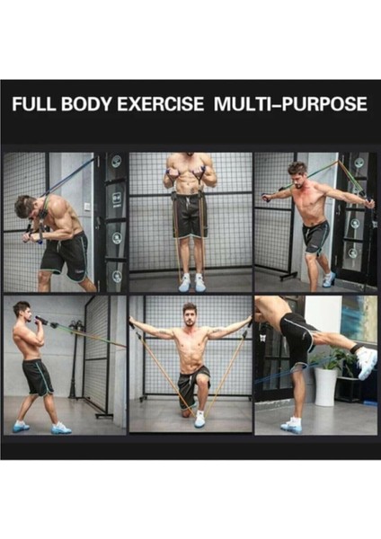 11 Parça Mavi Egzersiz Direnç Lastiği Seti Kapı Bağlantılı