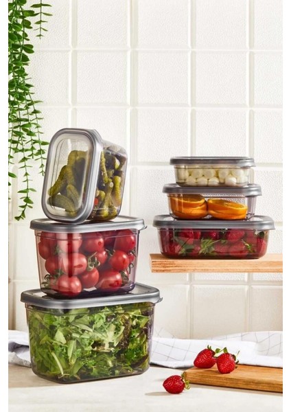 Turuncu Şeffaf Saklama Kabı Seti, 6'lı, Kahvaltı, Meyve, Bakliyat, Çerezlik