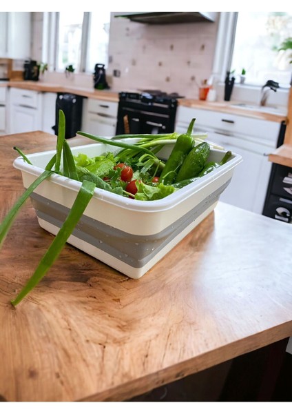 Katlanabilir Badya Leğeni, 4l, Beyaz/gri, Pratik ve Şık Tasarım