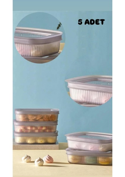 Mavi 5'li Saklama Kutusu Seti, Kahvaltılık, Meyve, Çerez ve Peyniri Güvenle Sakla