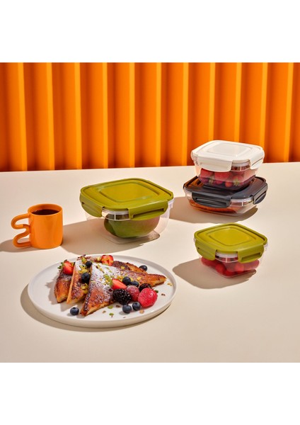 4 Parça Dikdörtgen Saklama Seti, Yeşil, 275-1500 Ml, Taze ve Pratik Kullanım