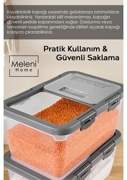 Kayar Kapaklı Çok Amaçlı Saklama Kabı, 10 Lt, Gri, Erzak ve Şekerlik Için Ideal indirimleri
