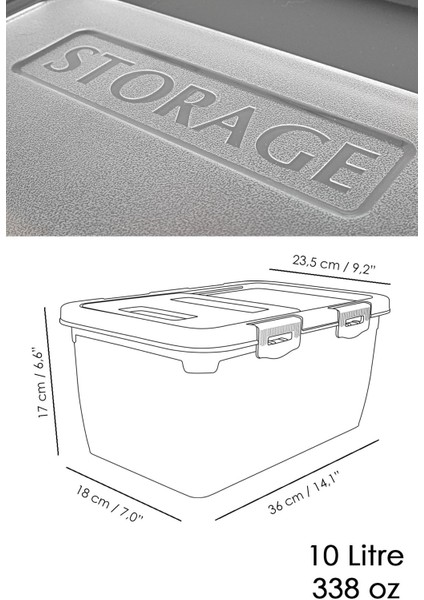 Kayar Kapaklı Çok Amaçlı Saklama Kabı, 10 Lt, Gri, Erzak ve Şekerlik Için Ideal