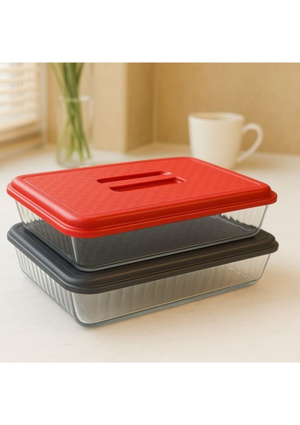 Dikdörtgen Borcam Kapağı, Kamp ve Piknik Için Gıda Koruma, Kırmızı ve Gri Renk
