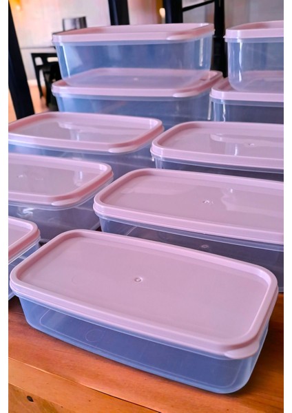 Pembe 5'li Şık Dikdörtgen Saklama Kabı, Mikrodalga ve Dondurucu Uyumlu modelleri