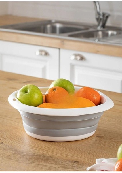 Katlanabilir Silikon Sebze Badyası, Orta Boy, 2,7 Lt, Gri