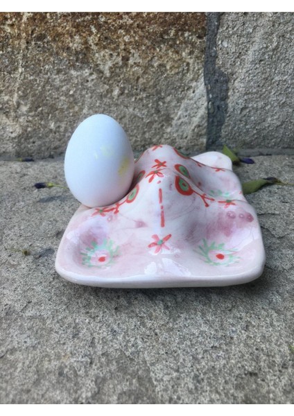 El Yapımı Seramik Pembe Kırmızı Çiçek Desenli Yumurta Saklama Kabı fiyatları