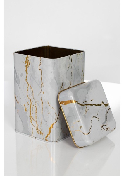 Marble White Desenli Kare Metal Saklama Kabı 11X11 Cm, Şık ve Dayanıklı Ev Düzenleme Ürün indirimleri