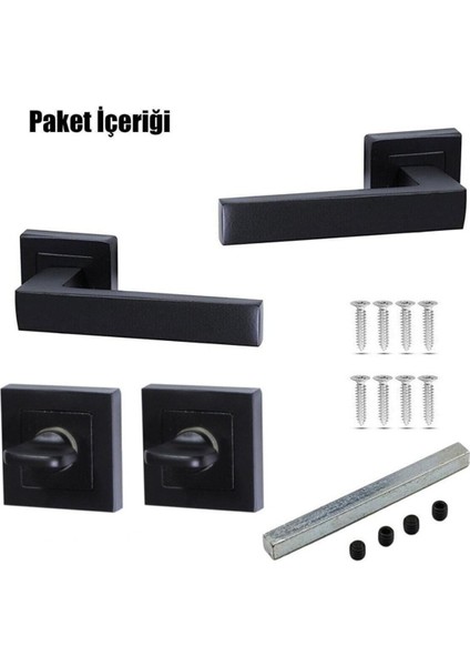 Kare Rozetli Siyah Kapı Kolu Takımı, Arkalı ve Önlü, Modern Tasarım modelleri