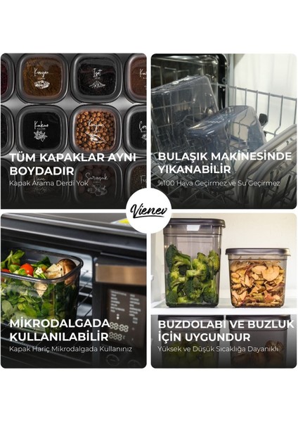 Gri Serigrafi Etiketli 6'lı 0,55L Kare Baharat Saklama Kabı