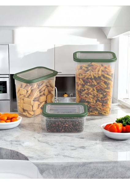 3'lü Haki Dikdörtgen Saklama Kabı Seti, Bakliyat ve Erzak Saklama Kutusu fiyatları