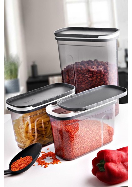 Gri Renkli 3'lü Sürgü Kapaklı Saklama Kabı Seti