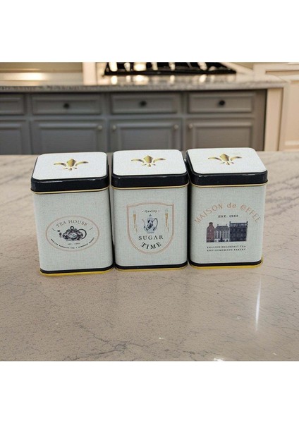 Lacivert Desenli 3'lü Kare Metal Saklama Kabı Seti, 7,5X7,5X10 Cm, 0,5 Lt fiyatları