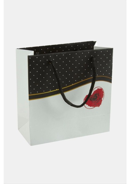 Kalp Desenli Ipli Karton Çanta, Şeffaf, 11X11 Cm, 1 Adet