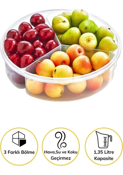 3 Bölmeli Sızdırmaz Kapaklı 1,35 Litre Saklama Kabı, Beyaz modelleri