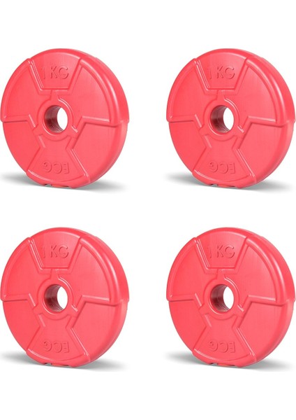 Kırmızı 1 kg Spor Plakası, Set 4 Adet, Sağlam ve Hafif Spor Ekipmanı