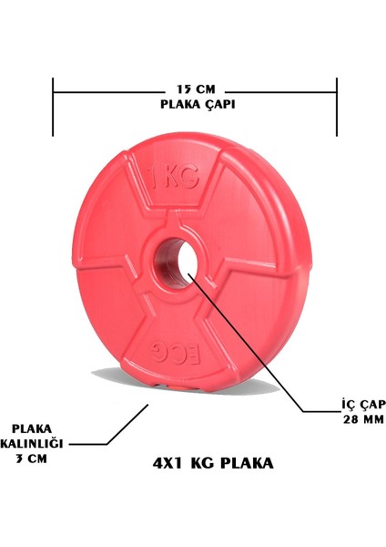 Kırmızı 1 kg Spor Plakası, Set 4 Adet, Sağlam ve Hafif Spor Ekipmanı fiyatları