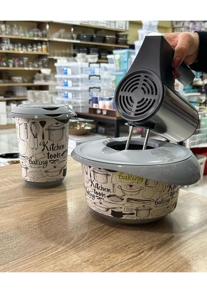 Büyük Mikser Kabı, Beyaz, Pembe, Dayanıklı ve Şık Tasarım