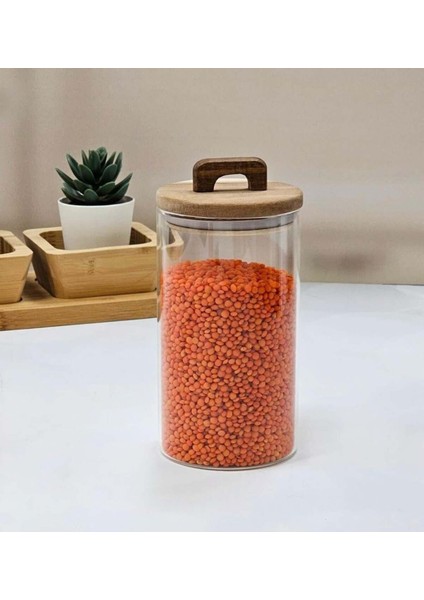 Şeffaf 700ML Cam Kavanoz, 8.5×15 Cm, Kahverengi Detaylı, Şık ve Kullanışlı Tasarım