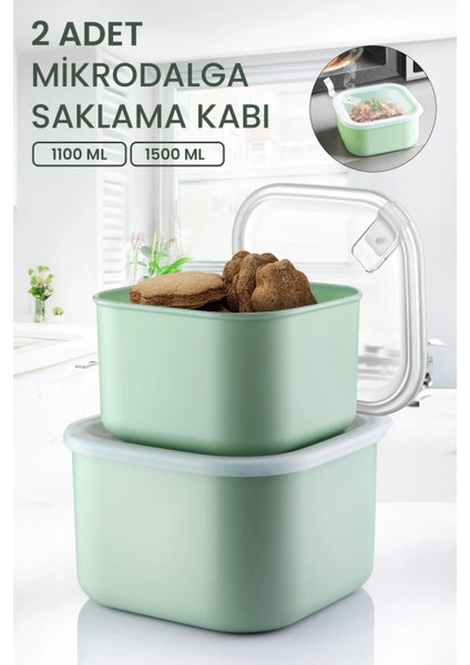 2'li Sızdırmaz Kapaklı Mikrodalga ve Derin Dondurucu Saklama Kabı 1100 ML-1500 ml
