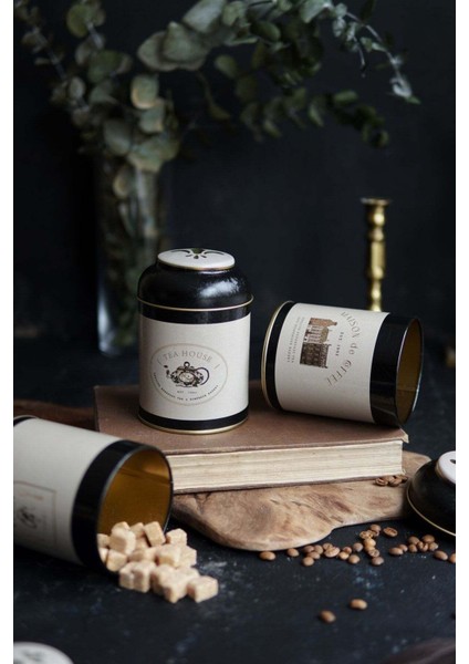 Desenli 3'lü Yuvarlak Metal Saklama Kabı Seti, 9X11 Cm, 0,6 Lt, Lacivert