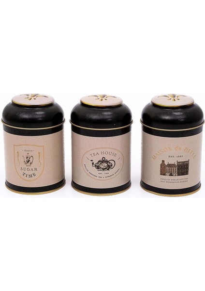 Desenli 3'lü Yuvarlak Metal Saklama Kabı Seti, 9X11 Cm, 0,6 Lt, Lacivert fiyatları