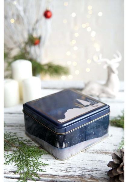 Kış Geyiği Desenli 2'li Metal Saklama Kabı Seti, 1,9 Lt + 1,1 Lt, Bordo modelleri