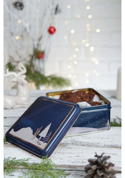 Kış Geyiği Desenli 2'li Metal Saklama Kabı Seti, 1,9 Lt + 1,1 Lt, Bordo fırsatları