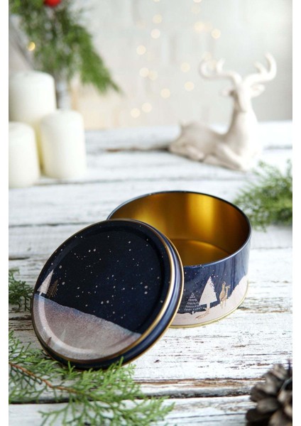 Kış Geyiği Desenli 2'li Metal Saklama Kabı Seti, 1,9 Lt + 1,1 Lt, Bordo