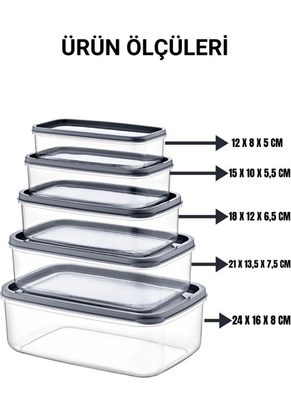5'li Dikdörtgen Şeffaf Saklama Kabı Seti, Şık ve Pratik Mutfak Düzeni Sağlar modelleri