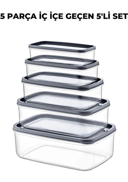 5'li Dikdörtgen Şeffaf Saklama Kabı Seti, Şık ve Pratik Mutfak Düzeni Sağlar fırsatları