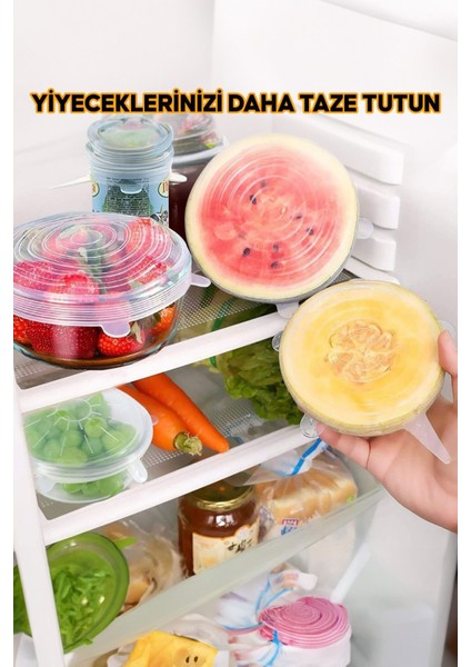 12 Adet Turuncu Silikon Streç Kapak, Tava ve Saklama Kabı Koruyucu Set