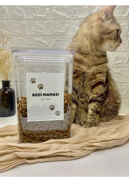 2900ML Akrilik Kedi Mama Saklama Kabı Vakum Kapaklı Beyaz