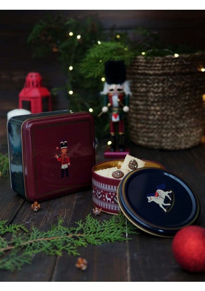 Kurşun Asker Desenli 2'li Metal Saklama Kabı Seti, 1,9 Lt + 1,1 Lt, Kırmızı