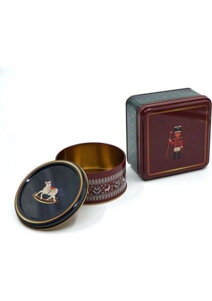 Kurşun Asker Desenli 2'li Metal Saklama Kabı Seti, 1,9 Lt + 1,1 Lt, Kırmızı