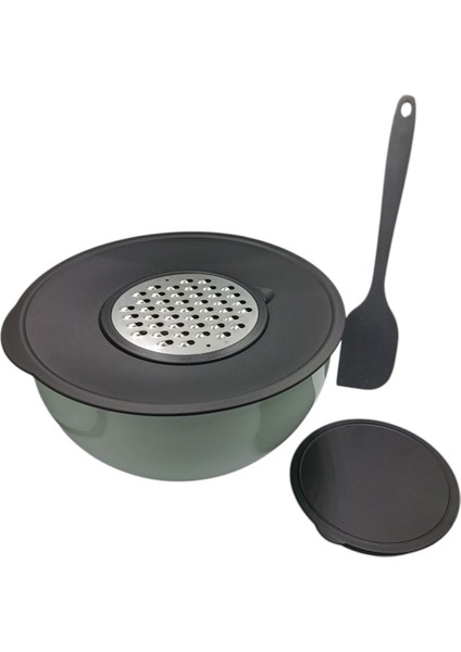 Gri Renkli Rendeli Karıştırma Kabı ve Silikon Spatula, Hediye ile Saklama Seti