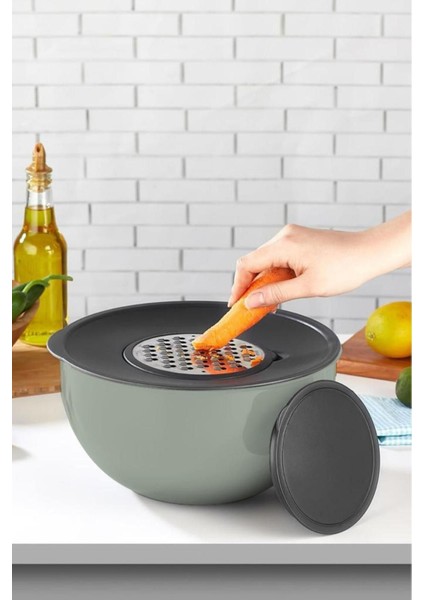 Gri Renkli Rendeli Karıştırma Kabı ve Silikon Spatula, Hediye ile Saklama Seti modelleri