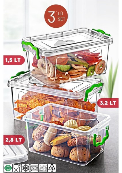 Turuncu 3'lü Şeffaf Mikrodalga ve Difriz Saklama Kabı Seti