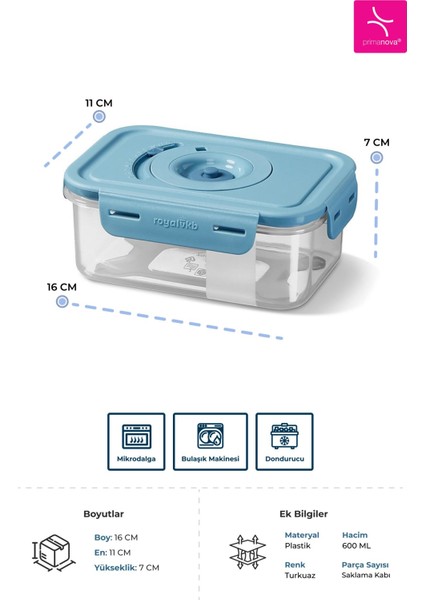 Turkuaz Saklama Kabı 600 Ml, Pratik ve Şık, 16X11X7 cm modelleri