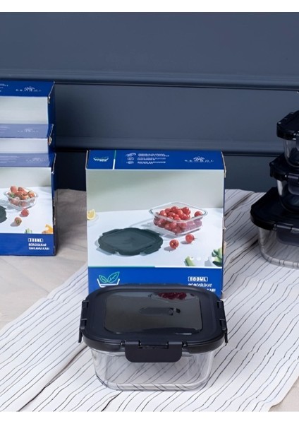 Siyah Cam Kare Saklama Kabı 300 Ml, Pratik ve Şık Mutfak Gereci