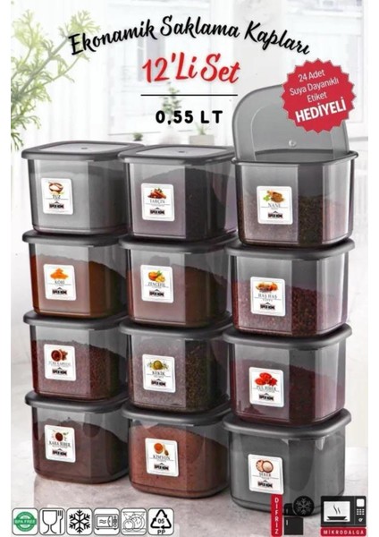 12'li 550 ml Antrasit Kırılmaz Saklama Kabı, Güçlü ve Şık, Ekonomik Paket