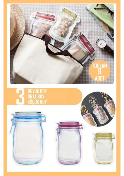 Kavanoz Görünümlü Saklama Poşeti Setleri, Kilitli ve Çıtçıtlı, Buzdolabı Dostu