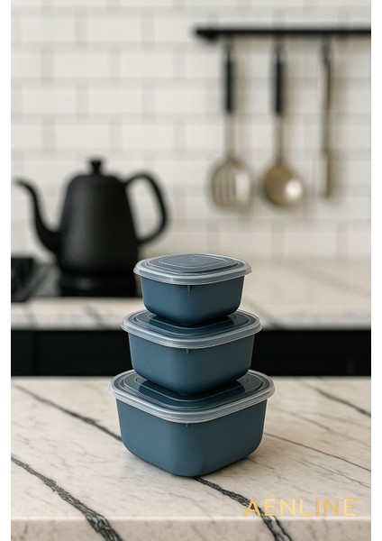 Renkli Dikdörtgen Saklama Kabı Seti 3’lü, Bpa Free, 600 ML/1100 ML/1800 ml