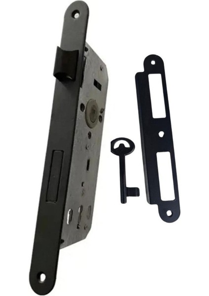 Şık Siyah Oda Kapı Kolu ve Gömme Sesiz Kilit Takımı 40MM