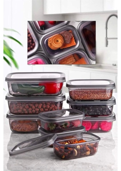 Çoklu Saklama Kabı Seti, Gri, 9'lu, 3X350ML, 3X670ML, 3x1.2l