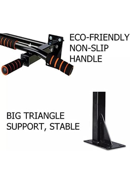 Duvara Monte Çok Amaçlı Barfiks Çubuğu, 200 kg Kapasiteli, Siyah Renk