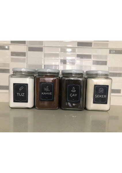 Şeffaf Cam Saklama Seti 4'lü, 1600CC, Çay, Kahve, Tuz, Şeker Için Uygun